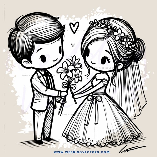 a bride and groom exchanging flowers