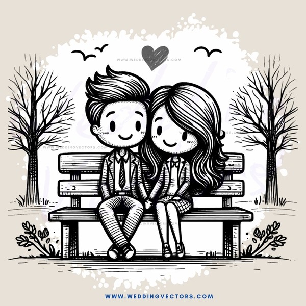 boy and girl on a bench with birds and leaves around them