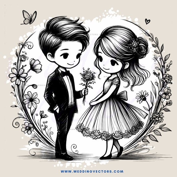 a boy and girl holding flowers