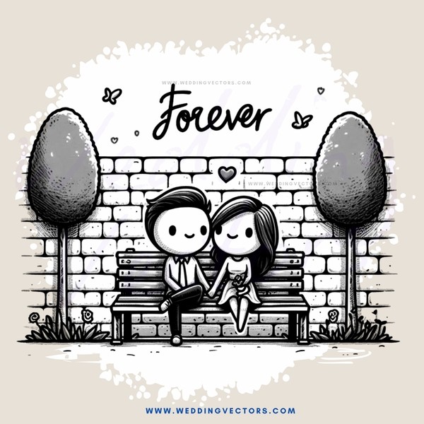 a boy and girl on a bench with the words "forever" above them