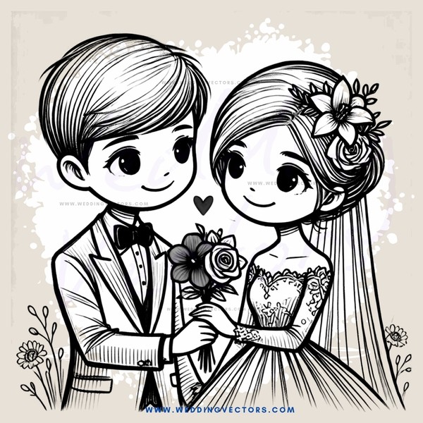 a bride and groom exchange flowers