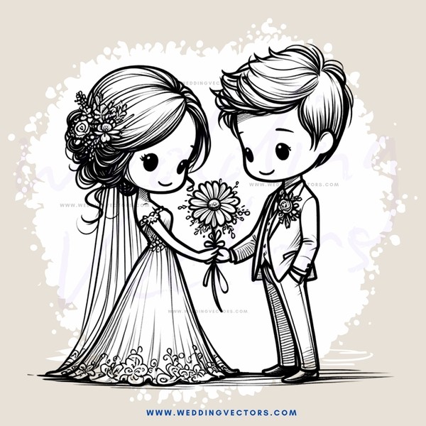 bride and groom holding flower