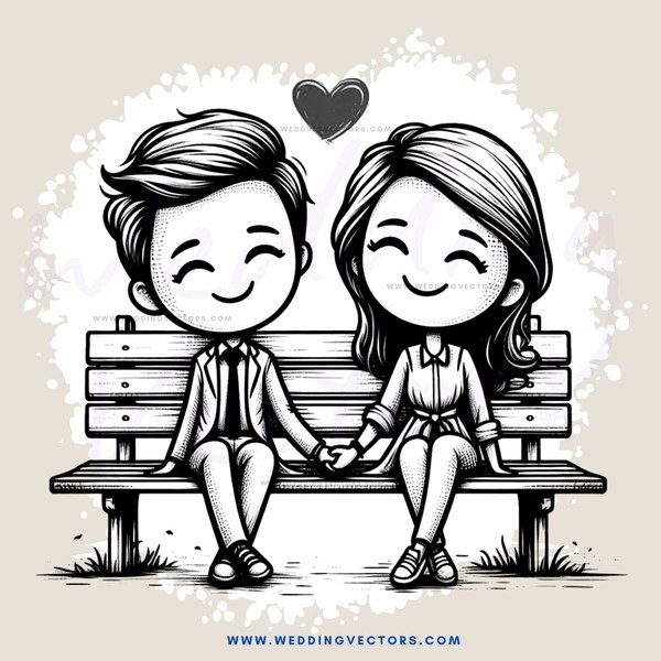 couple sitting on bench with heart symbol above them