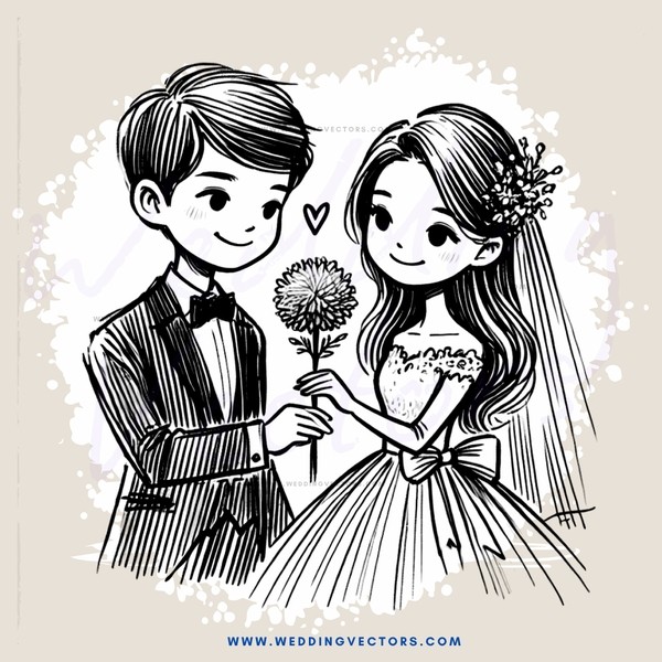 a happy couple exchanging flowers