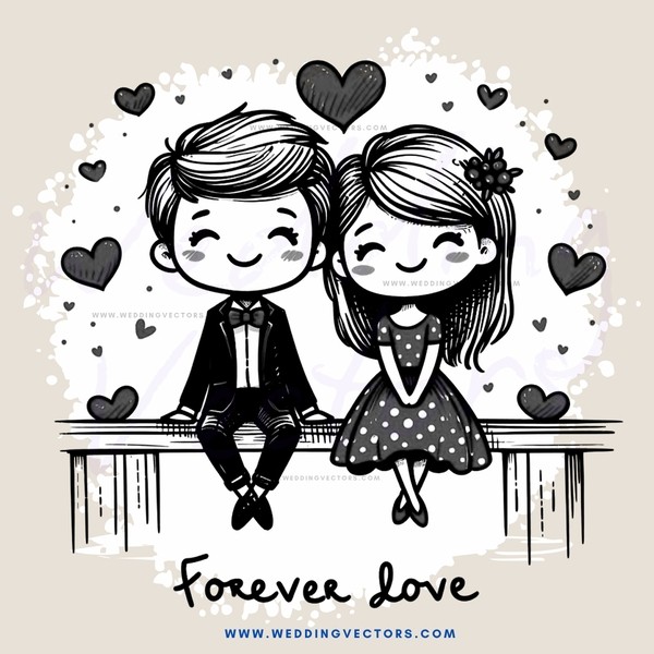 forever love cartoon illustration on wood panel