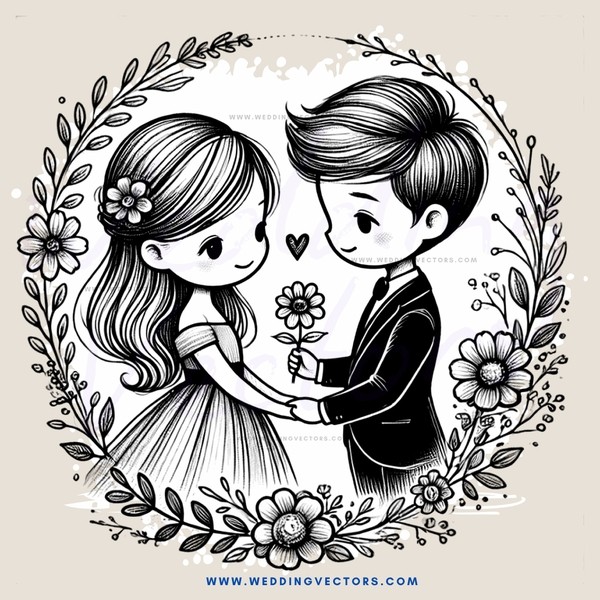boy and girl embracing with flowers