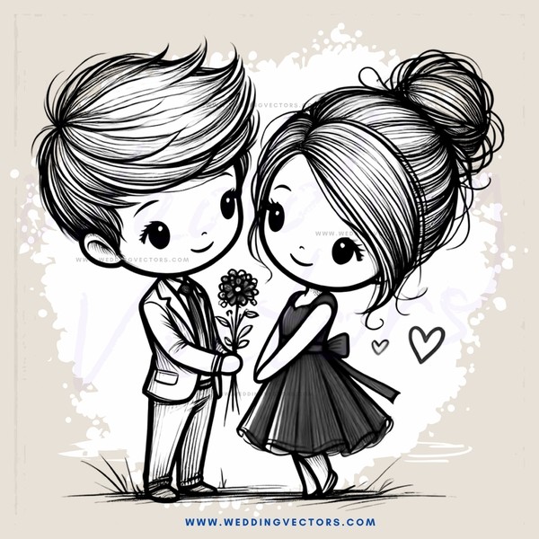 couple holding flower and looking at each other