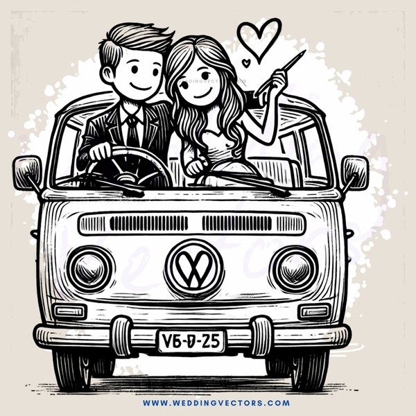 a happy couple in a volkswagen van