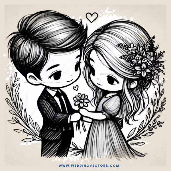 wedding portraits, wedding biblepdf - black and white line art style