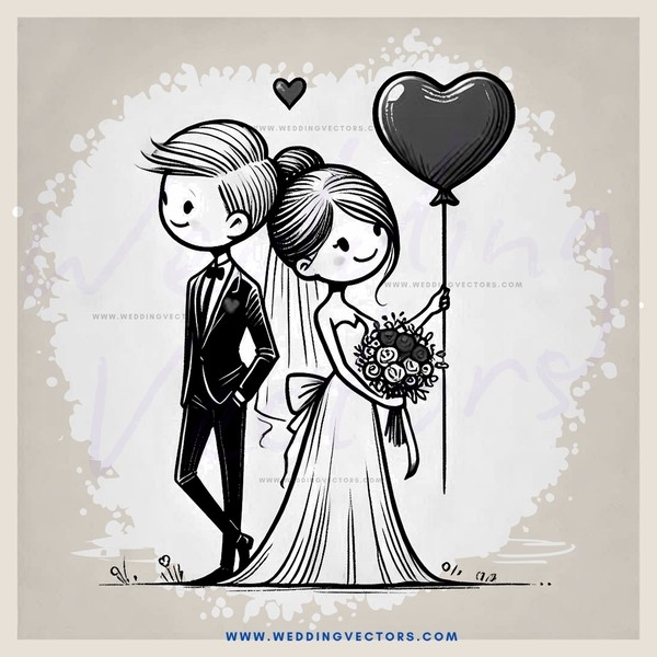 wedding picture with love hearts and balloons