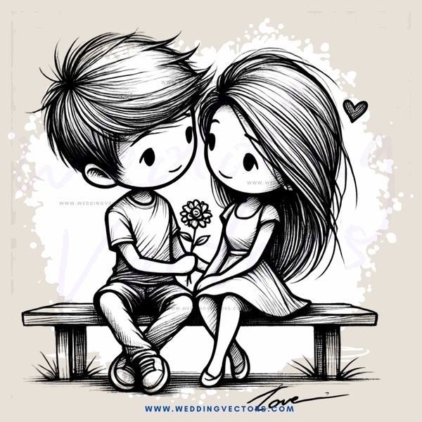 love sits on bench with flowers