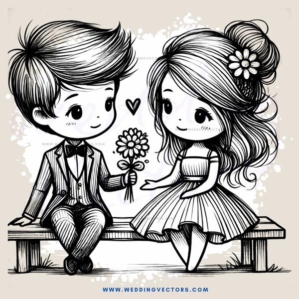 a boy and girl sitting together on a bench