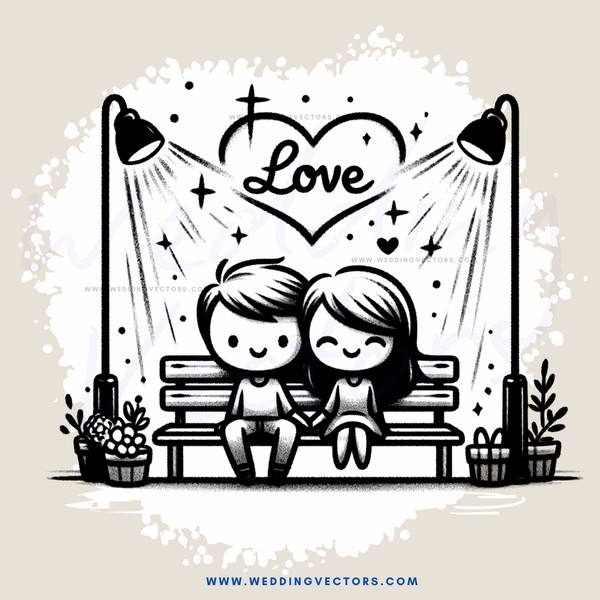 two people on a bench with love in between them