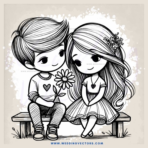boy and girl on bench with flower