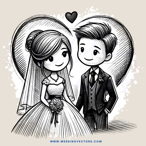 wedding bride and groom cartoon
