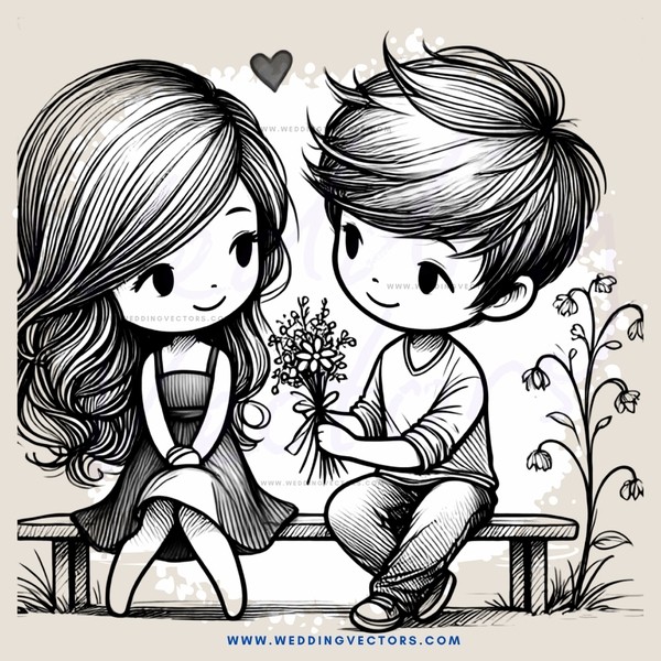 a boy and girl sitting on a bench