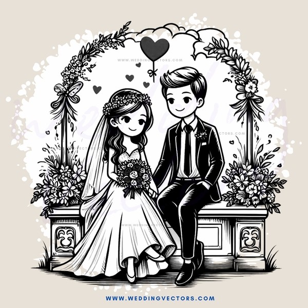 wedding portrait with bride and groom in black and white