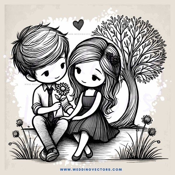 an eerie picture of a boy and girl sitting under trees