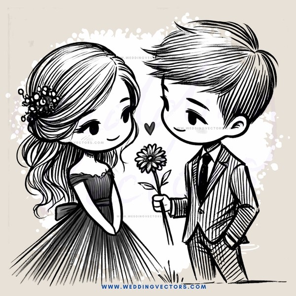 a boy and girl holding flowers