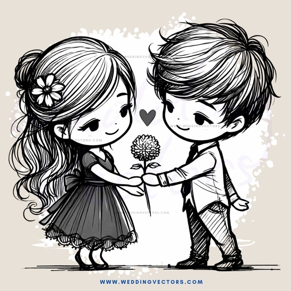 a boy and girl holding flowers