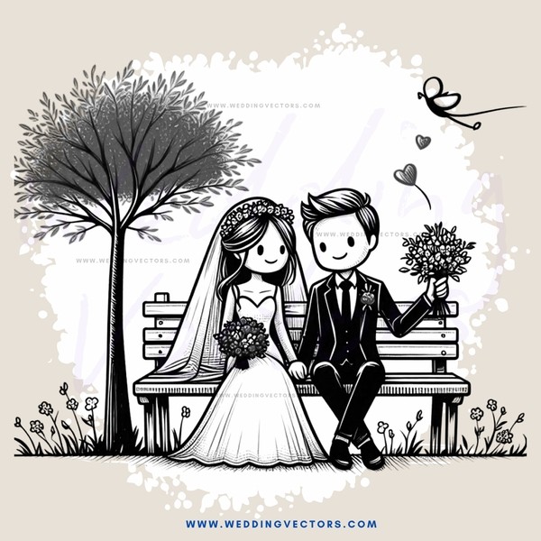 a newlywed couple in black and white