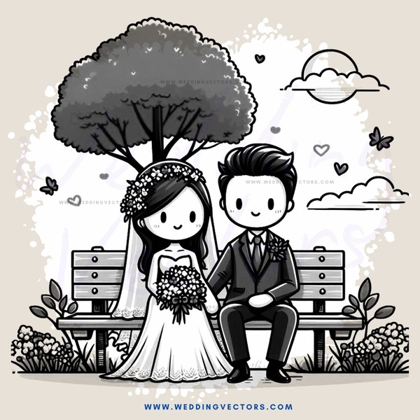 a wedding on a bench with hearts in the air