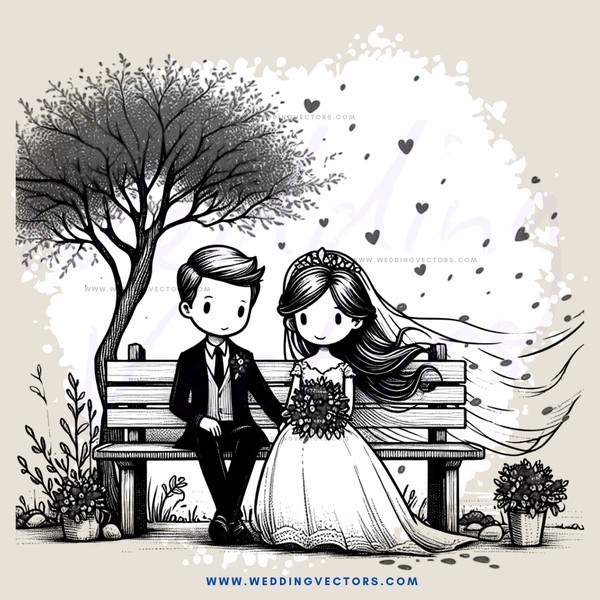 couple on bench in wedding picture
