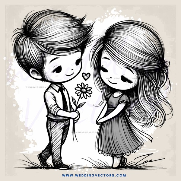 a boy and girl with hearts
