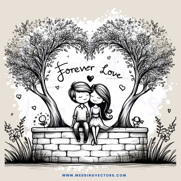 forever love in black and white illustration