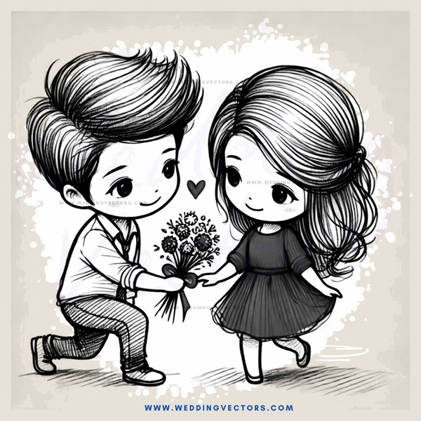 boy and girl with flower bouquet