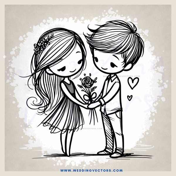 boy and girl standing side by side with rose in hand