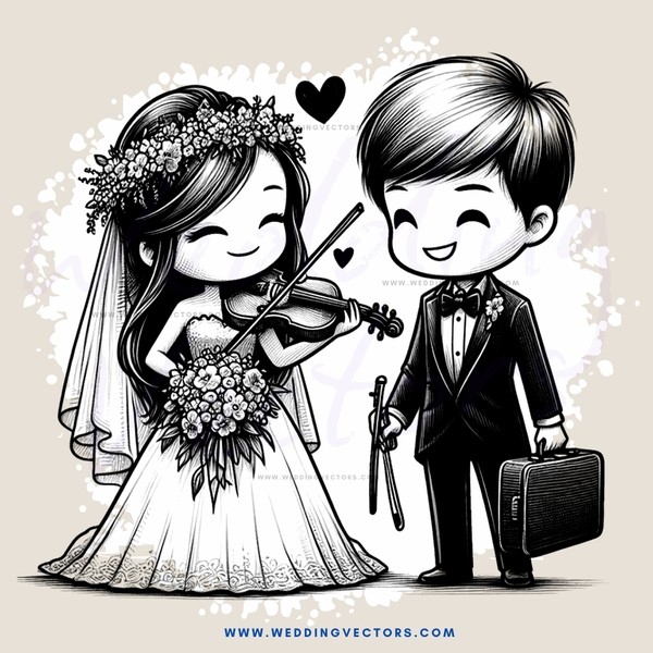 groom and bride with suitcases