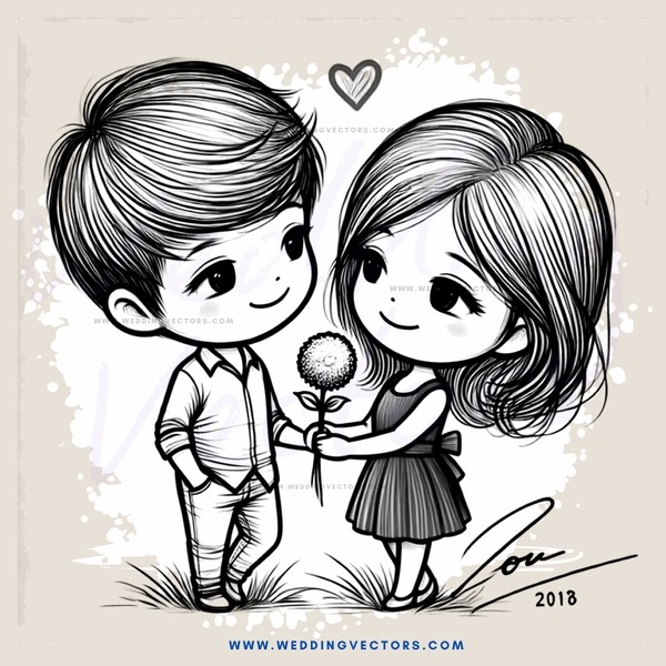 a boy and girl with flowers
