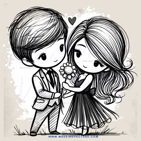 two people in black and white drawing