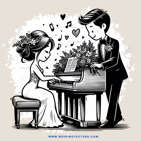 a man and woman playing piano together