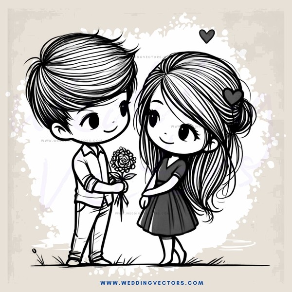 a cartoon couple in black and white
