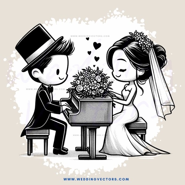 wedding couple playing piano