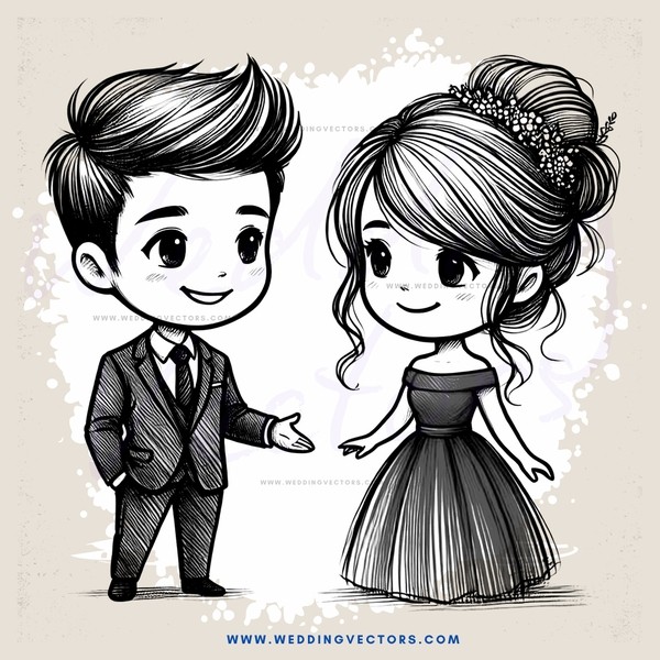 cartoon boy and girl with dresses