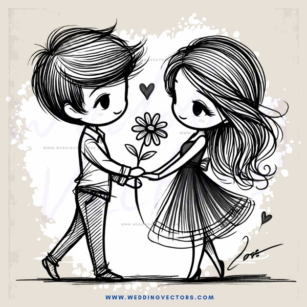 boy and girl holding hands with flower in between
