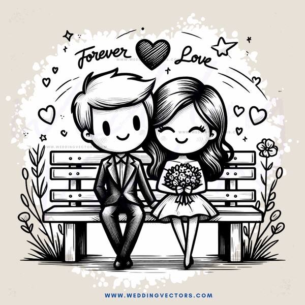 couple sitting on bench holding hands and flowers