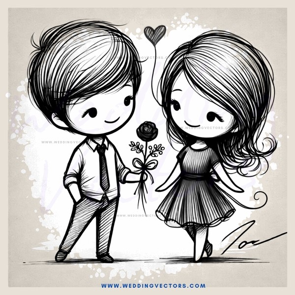 boy and girl with roses and kisses