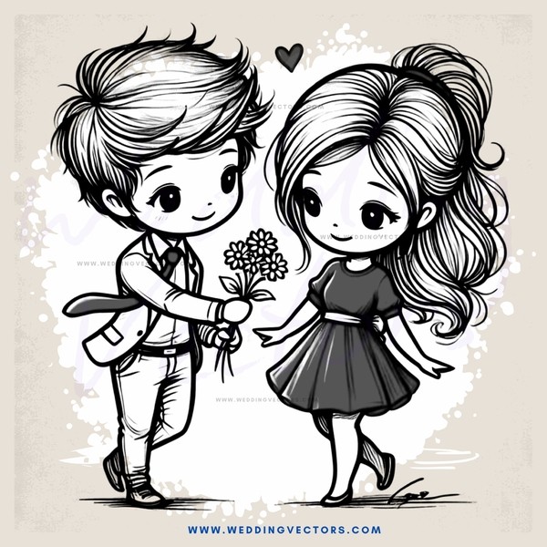 boy and girl holding flower and ring