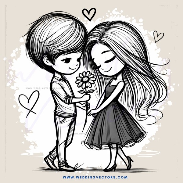 boy and girl holding a flower