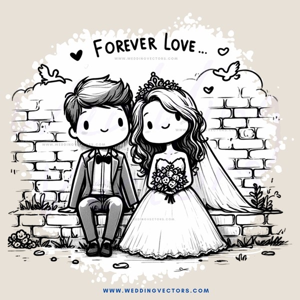 a couple sitting on a brick wall with bubbles over them