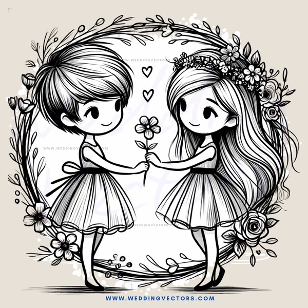 two girls holding hands and flowers