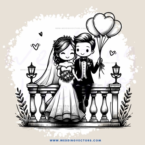 the newlyweds are sitting on a bench
