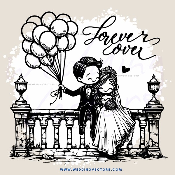 lovers on bridge with balloons