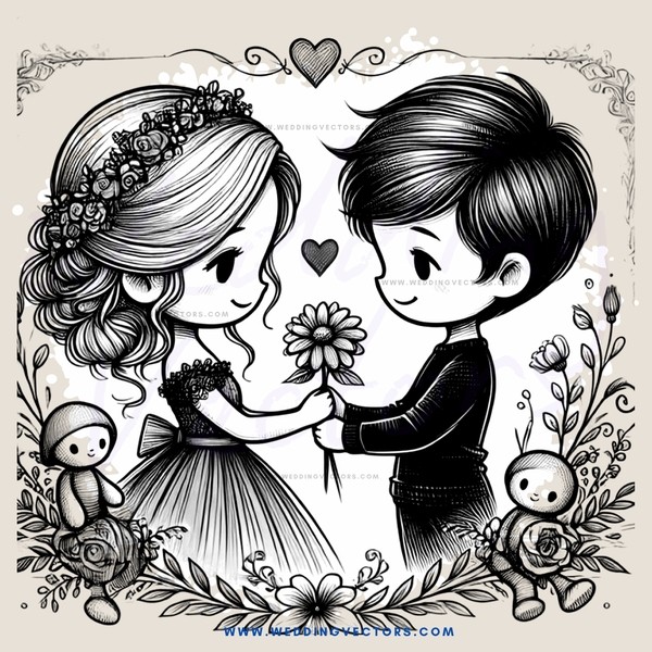 baby dolls and couple holding flowers