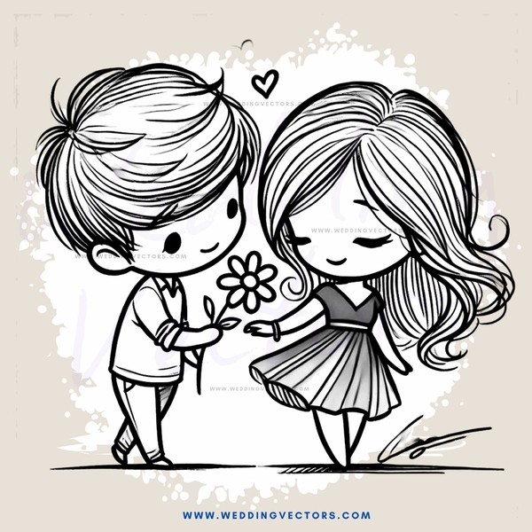 a boy and girl holding hands with flowers