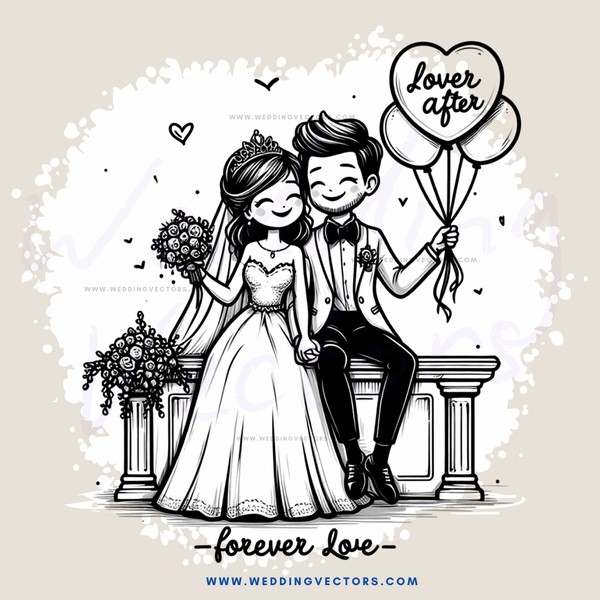 a couple sitting on a bench with balloons and vases